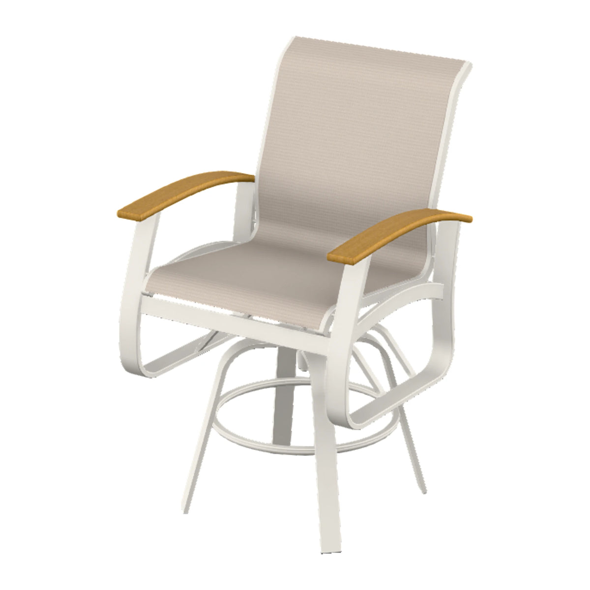 Belle Isle Sling Balcony Swivel Chair — Snow PC / Teak Accents