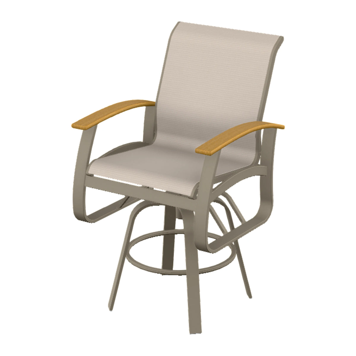 Belle Isle Sling Bar Swivel Chair — Storm PC / Teak Accents