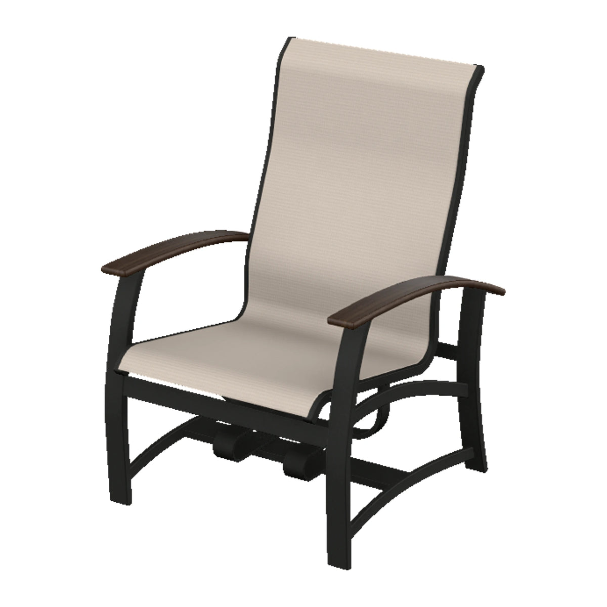Belle Isle Sling Chat Chair w/ Hidden Motion — Black PC / Chestnut Accents