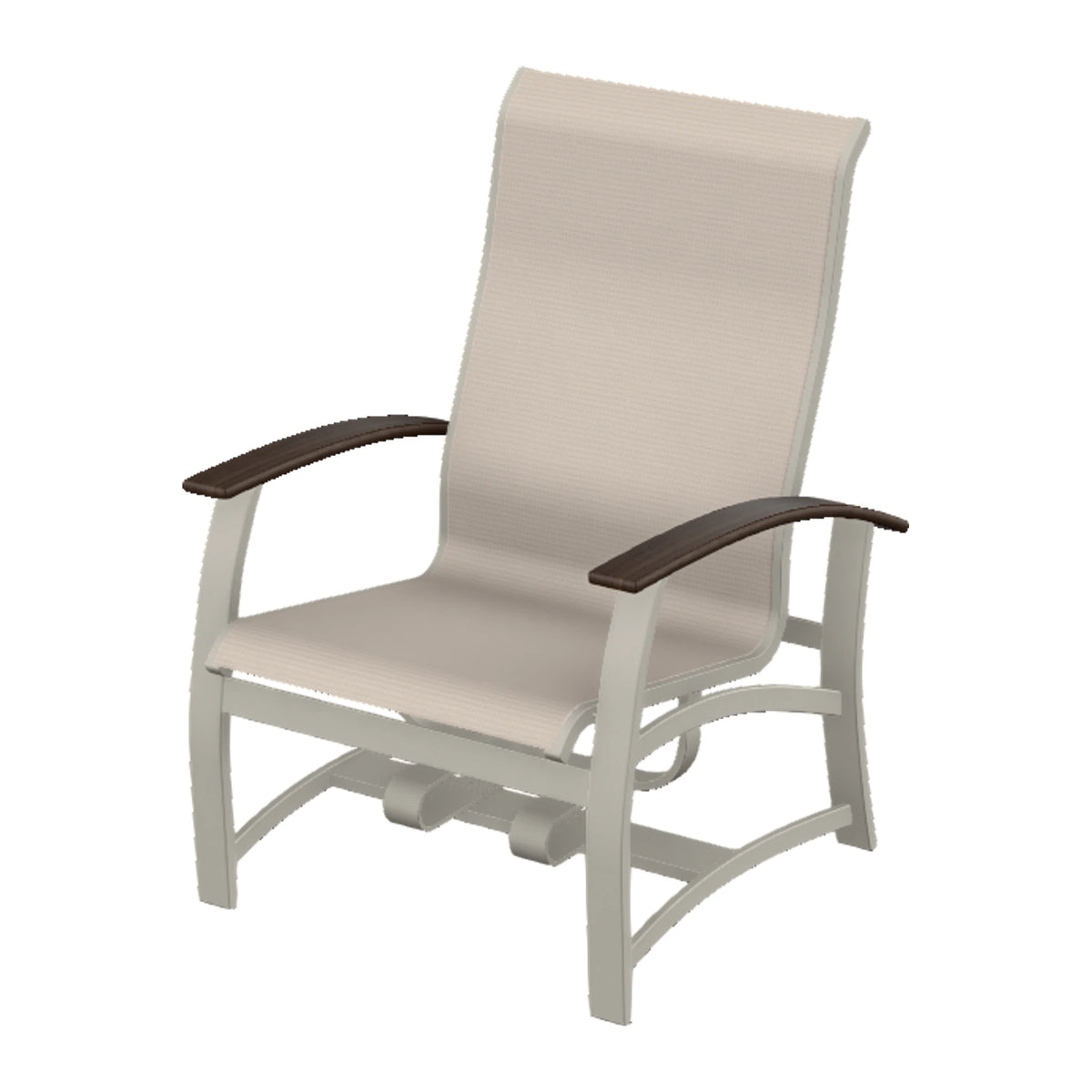 Belle Isle Sling Chat Chair w/ Hidden Motion — Warm Grey PC / Chestnut Accents