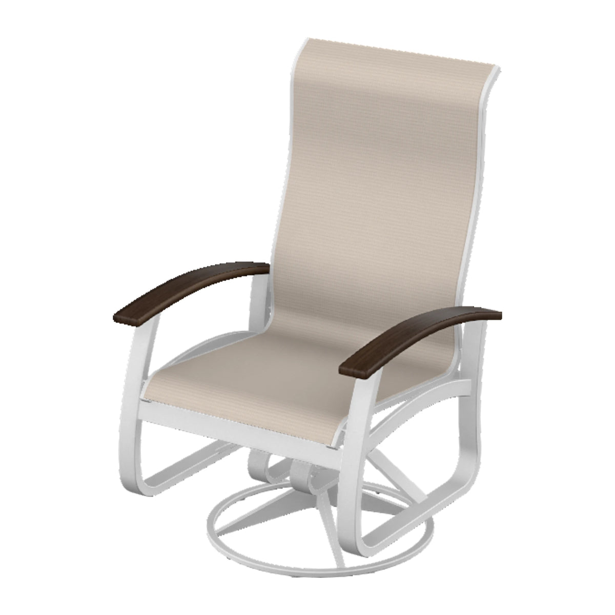 Belle Isle Sling Supreme Height Swivel Rocker — White Txt PC / Chestnut Accents