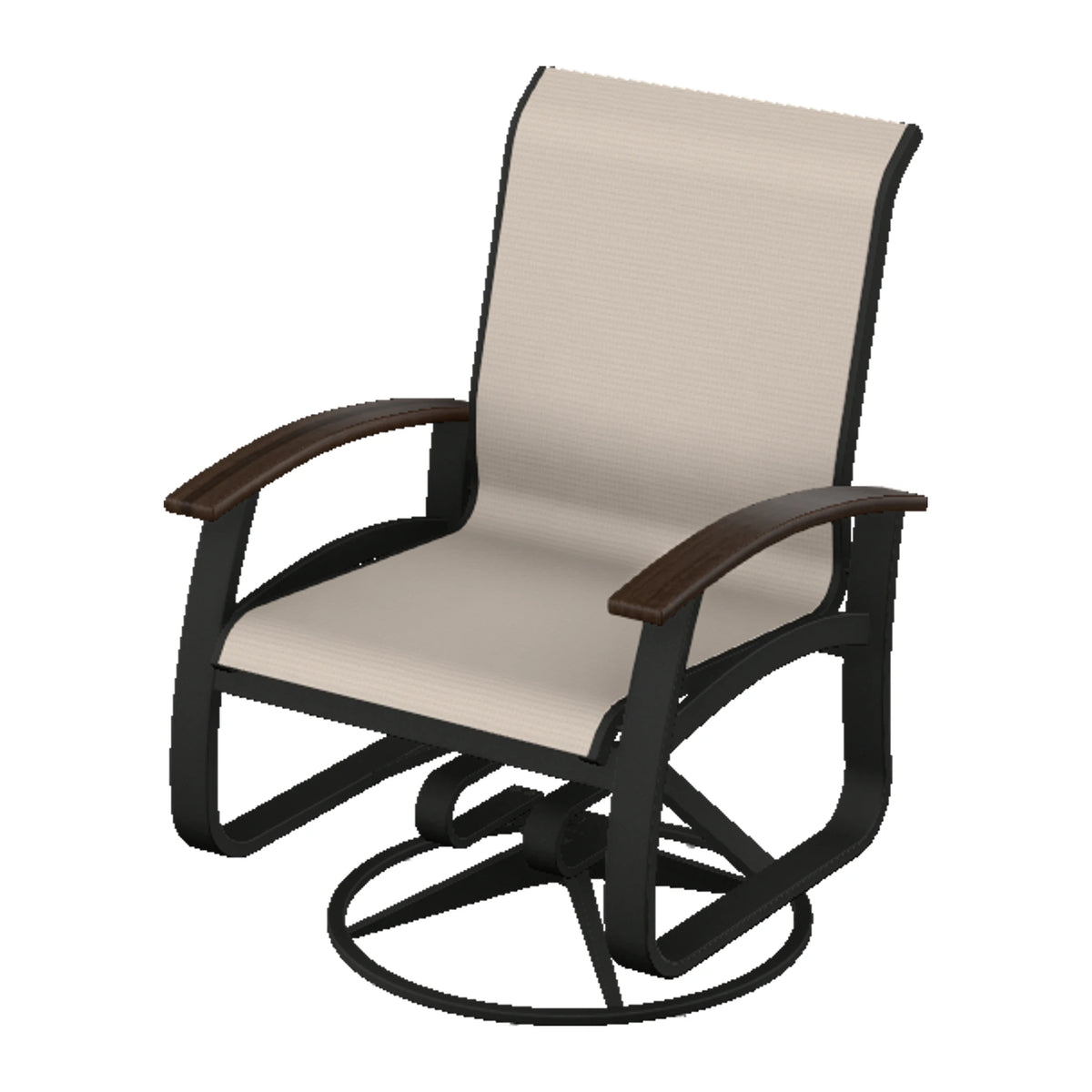 Belle Isle Sling Swivel Rocker — Black PC / Chestnut Accents