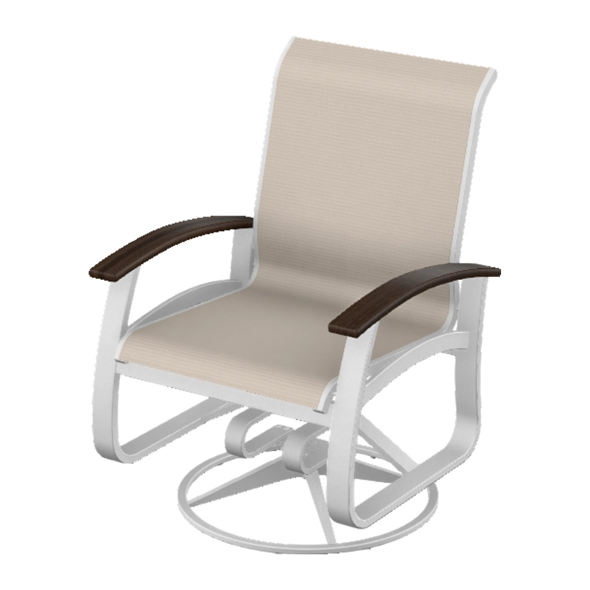 Belle Isle Sling Swivel Rocker — White Txt PC / Chestnut Accents