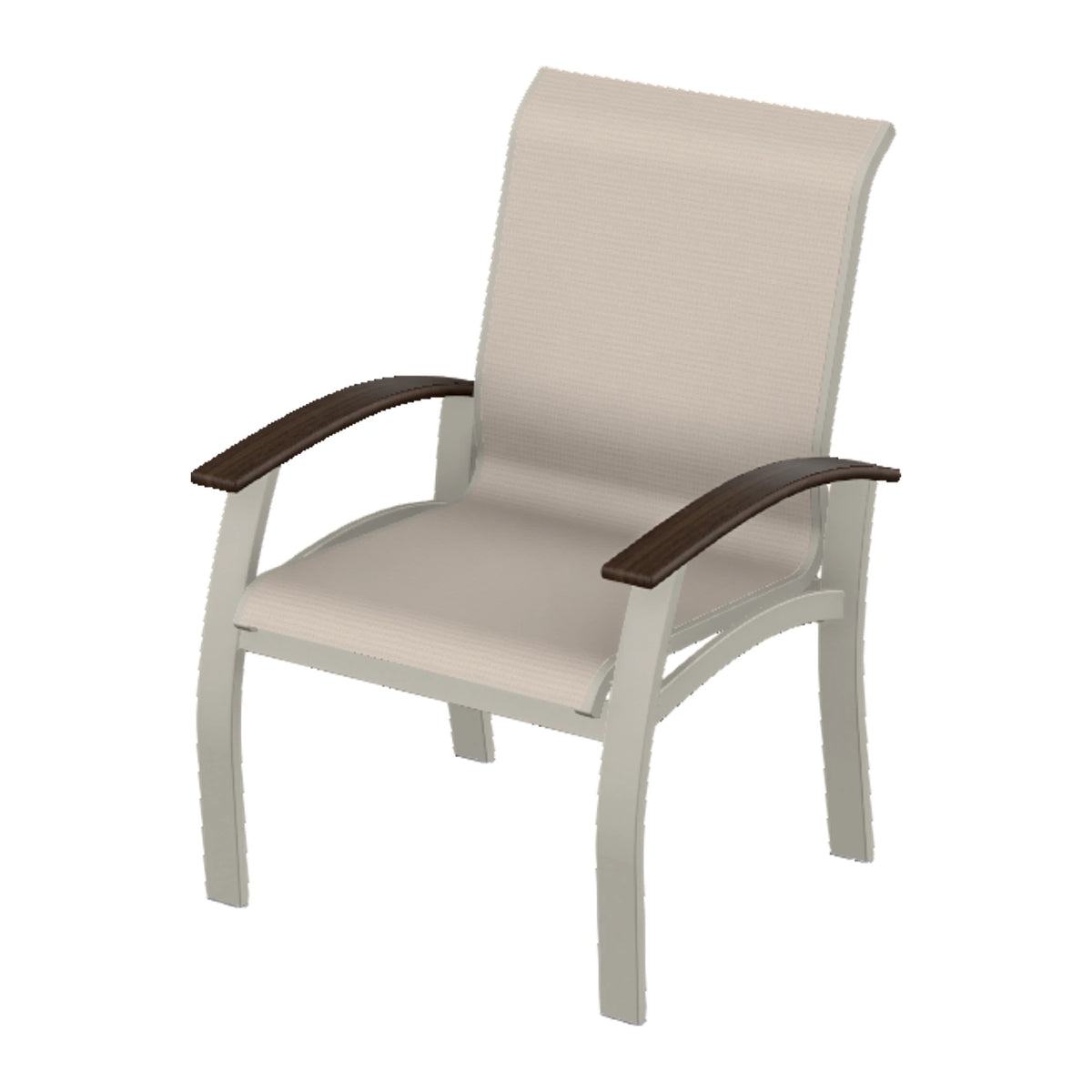 Belle Isle Sling Dining Armchair — Warm Grey PC / Chestnut Accents