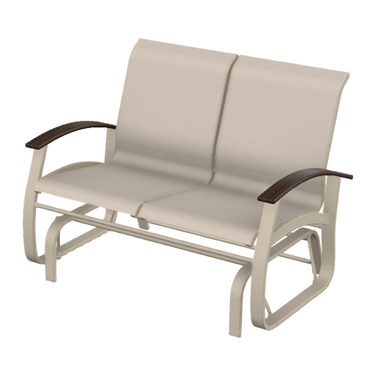 Belle Isle Sling Loveseat Glider — Desert Sand PC / Chestnut Accents