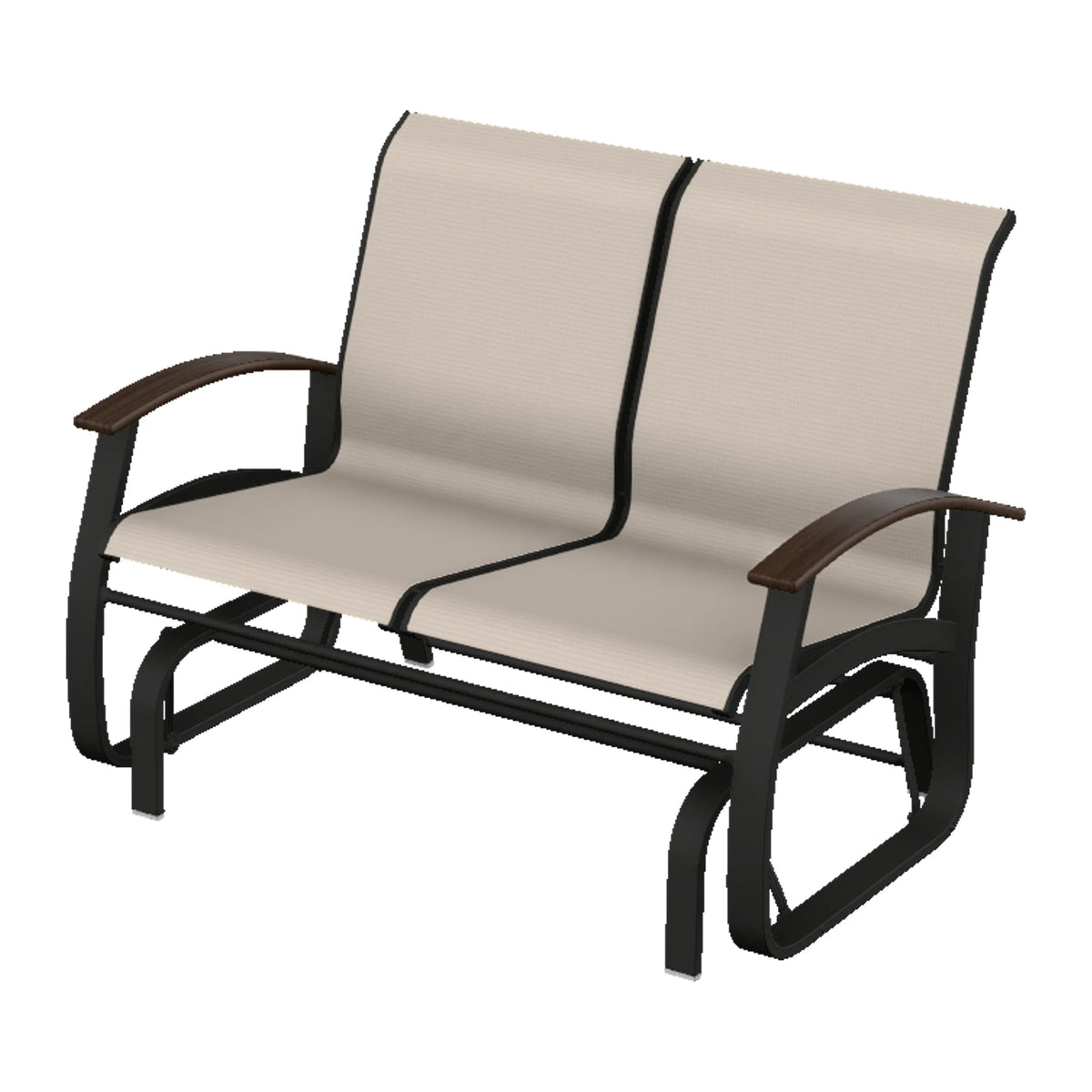 Belle Isle Sling Loveseat Glider — Black PC / Chestnut Accents