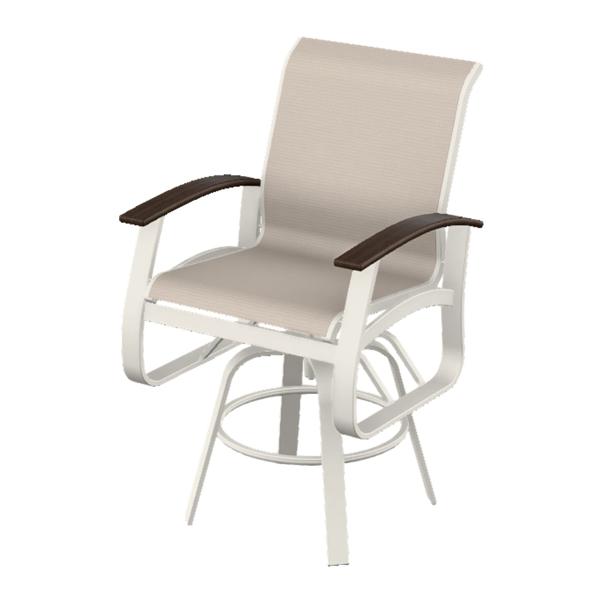 Belle Isle Sling Balcony Swivel Chair — Snow PC / Chestnut Accents