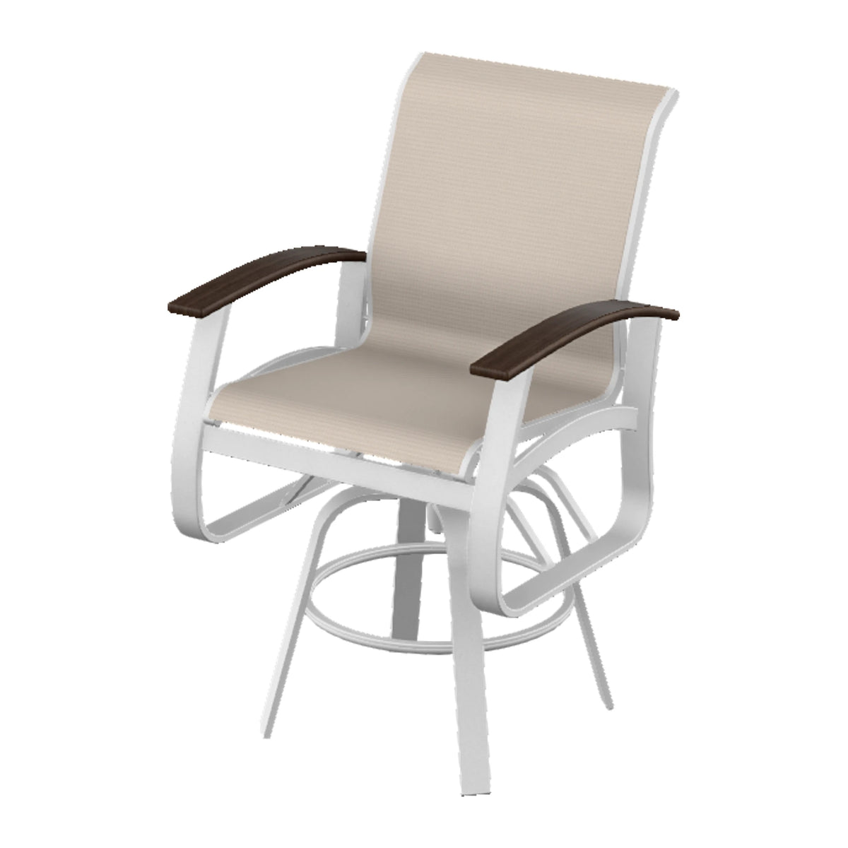 Belle Isle Sling Balcony Swivel Chair — White Txt PC / Chestnut Accents