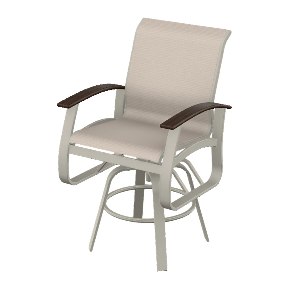 Belle Isle Sling Balcony Swivel Chair — Warm Grey PC / Chestnut Accents