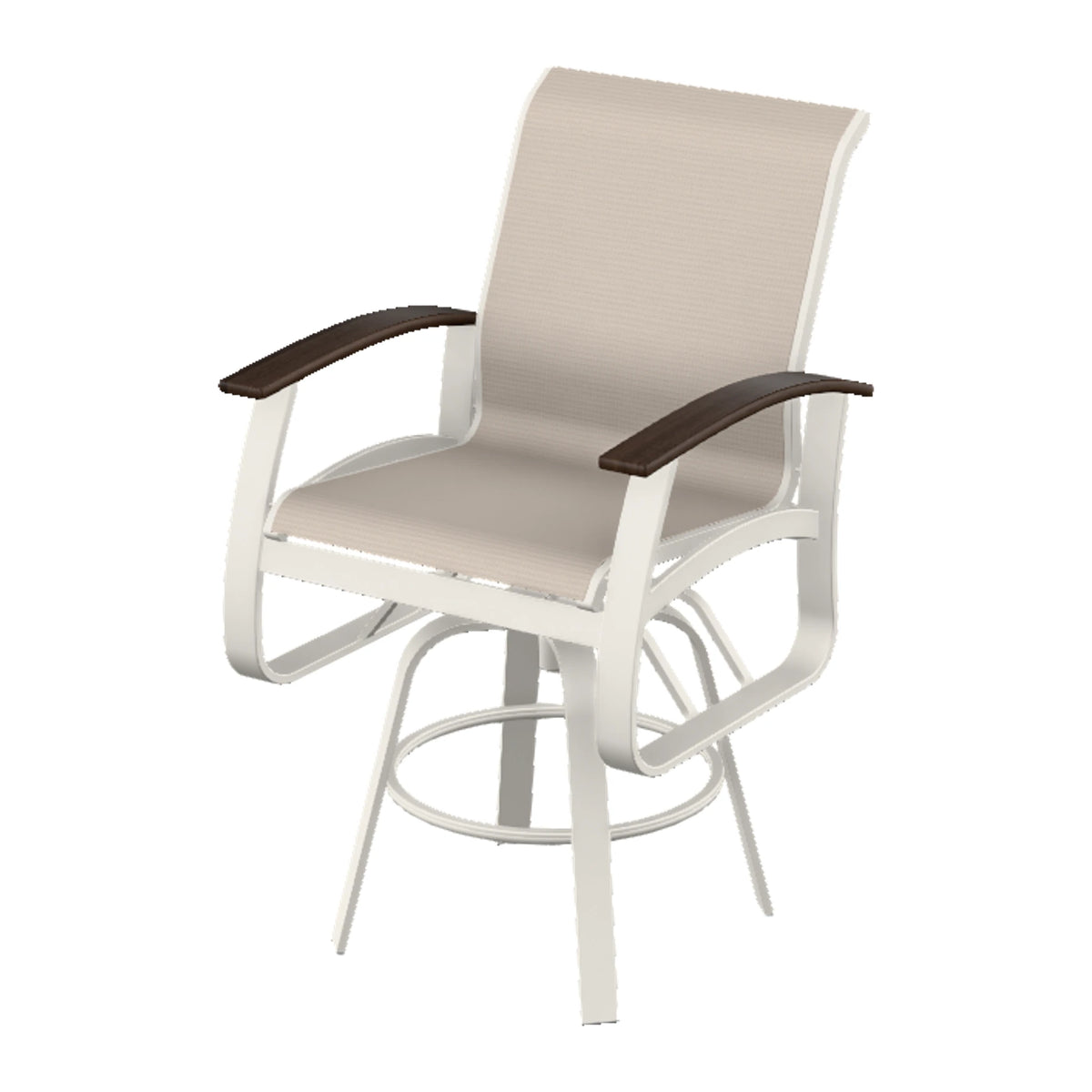 Belle Isle Sling Bar Swivel Chair — Snow PC / Chestnut Accents