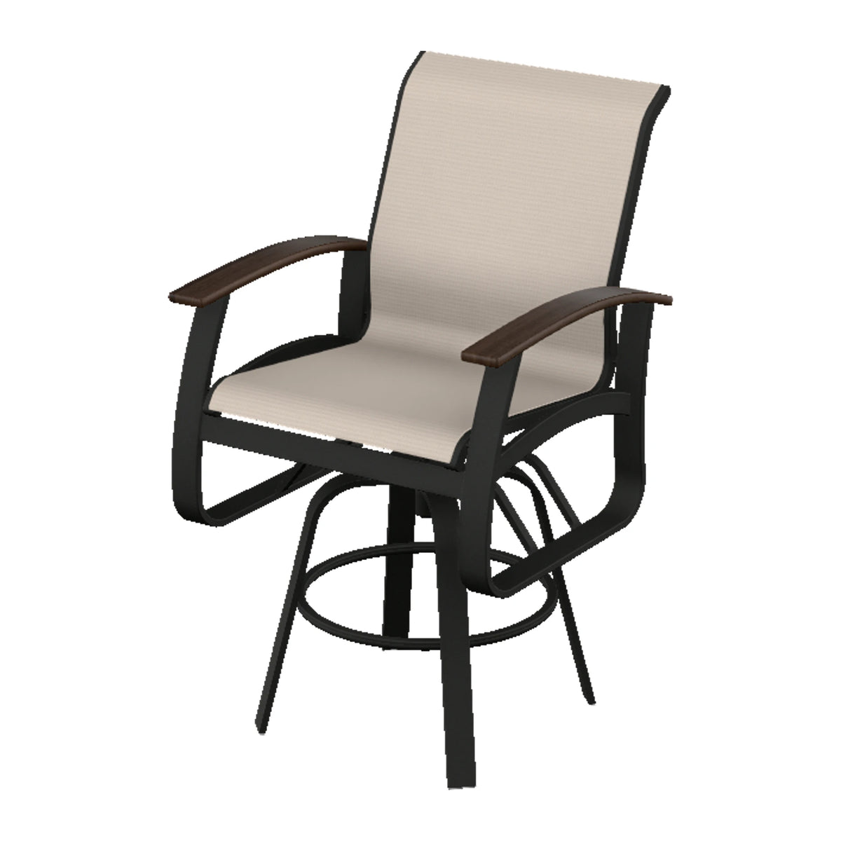 Belle Isle Sling Bar Swivel Chair — Black PC / Chestnut Accents