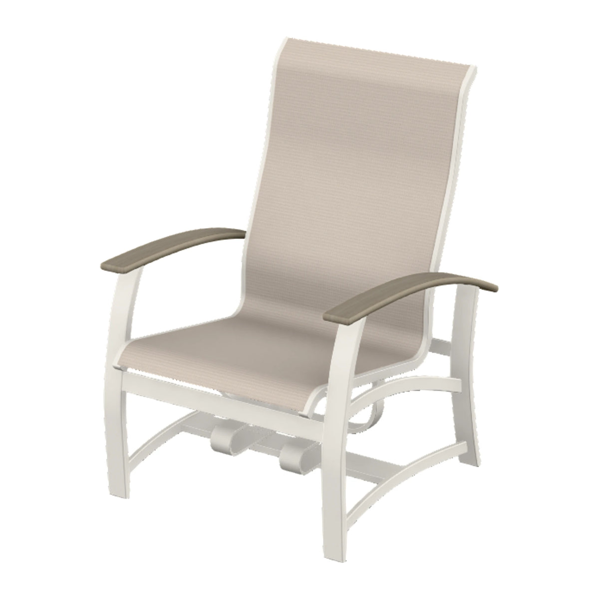 Belle Isle Sling Chat Chair w/ Hidden Motion — Snow PC / Weathered Wood Accent