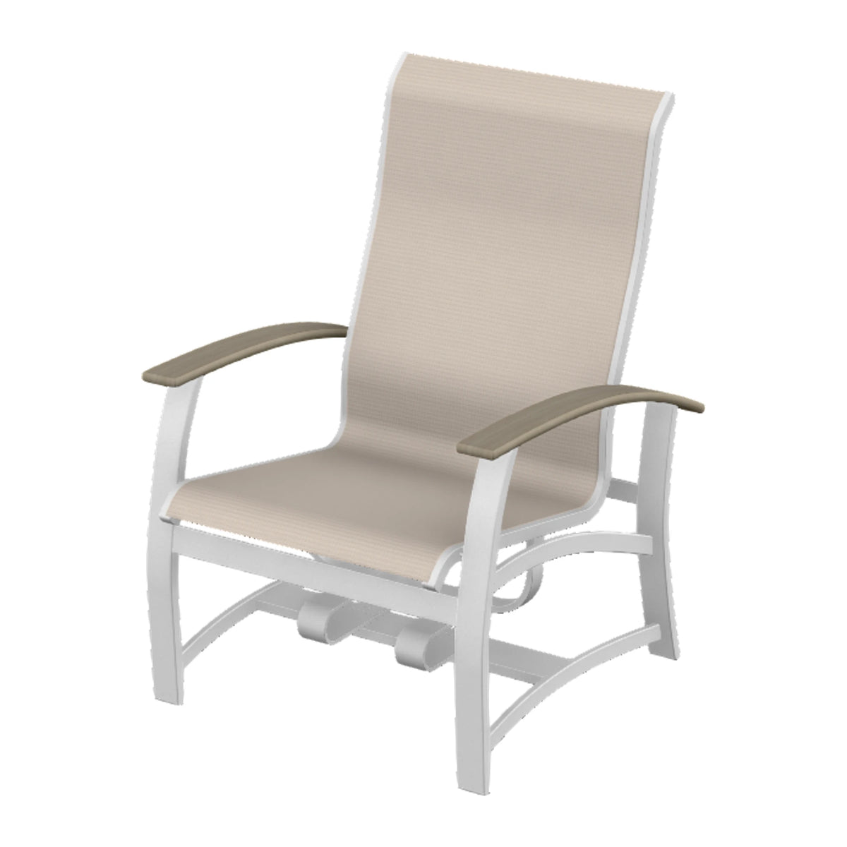 Belle Isle Sling Chat Chair w/ Hidden Motion — White Txt PC / Weathered Wood Accent