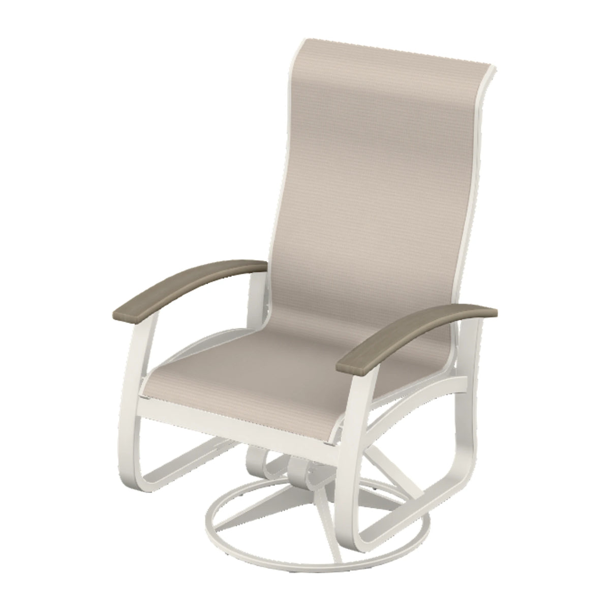 Belle Isle Sling Supreme Height Swivel Rocker — Snow PC / Weathered Wood Accent
