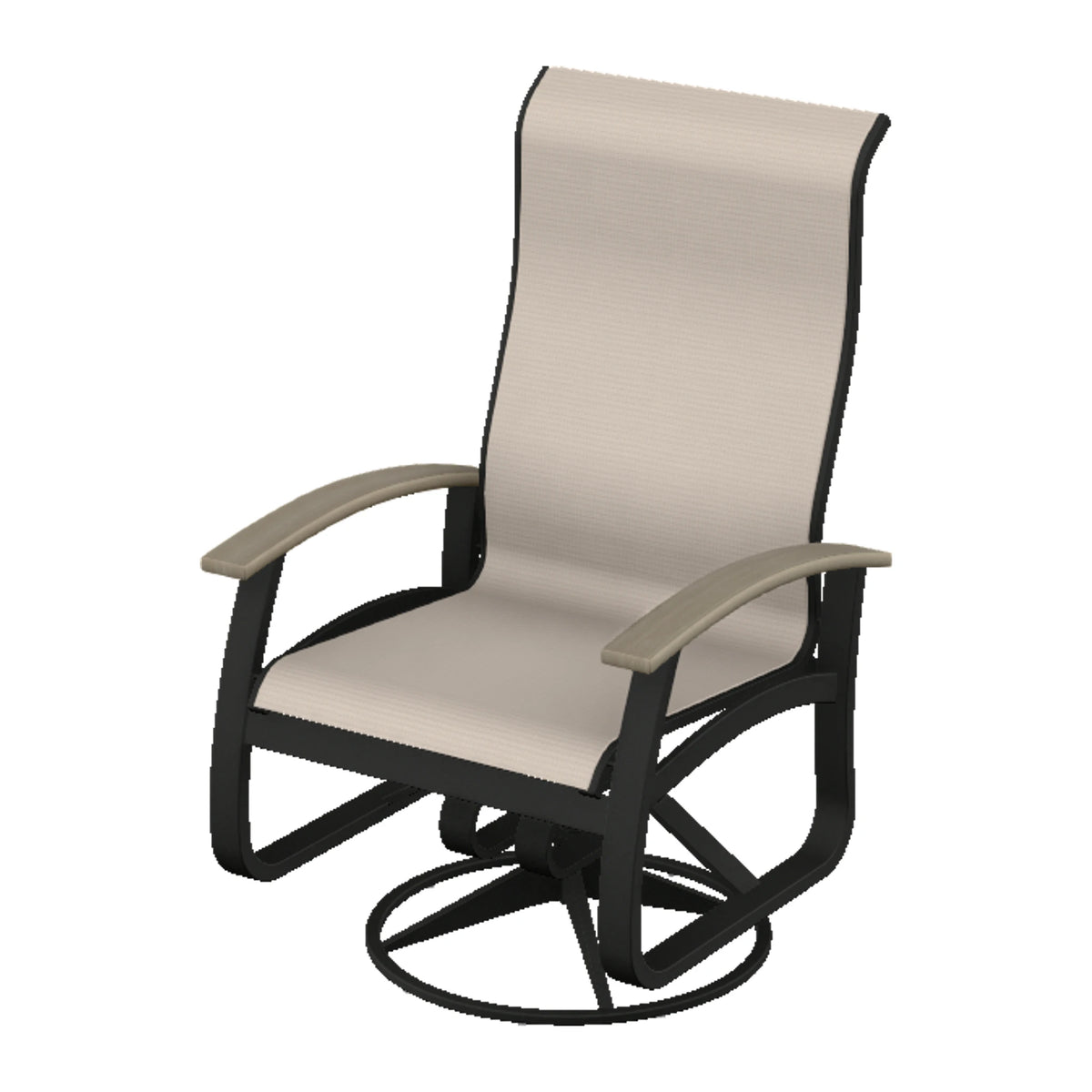 Belle Isle Sling Supreme Height Swivel Rocker — Black PC / Weathered Wood Accent