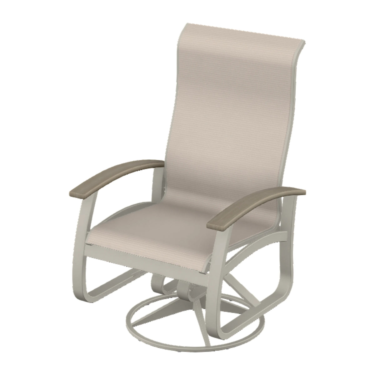 Belle Isle Sling Supreme Height Swivel Rocker — Warm Grey PC / Weathered Wood Accent