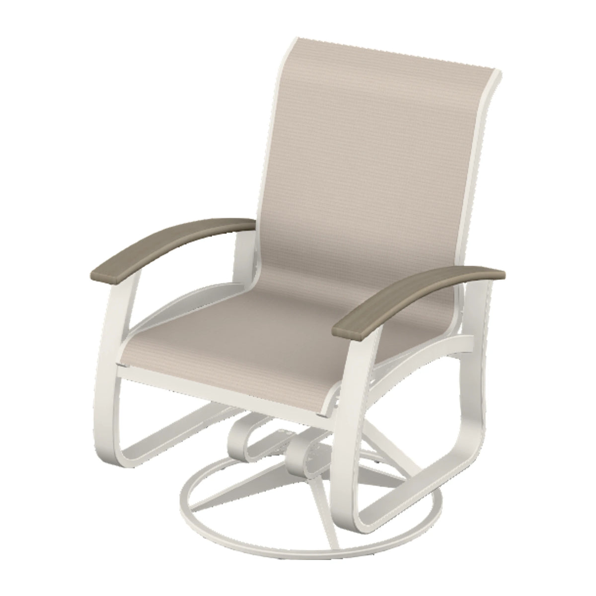 Belle Isle Sling Swivel Rocker — Snow PC / Weathered Wood Accent
