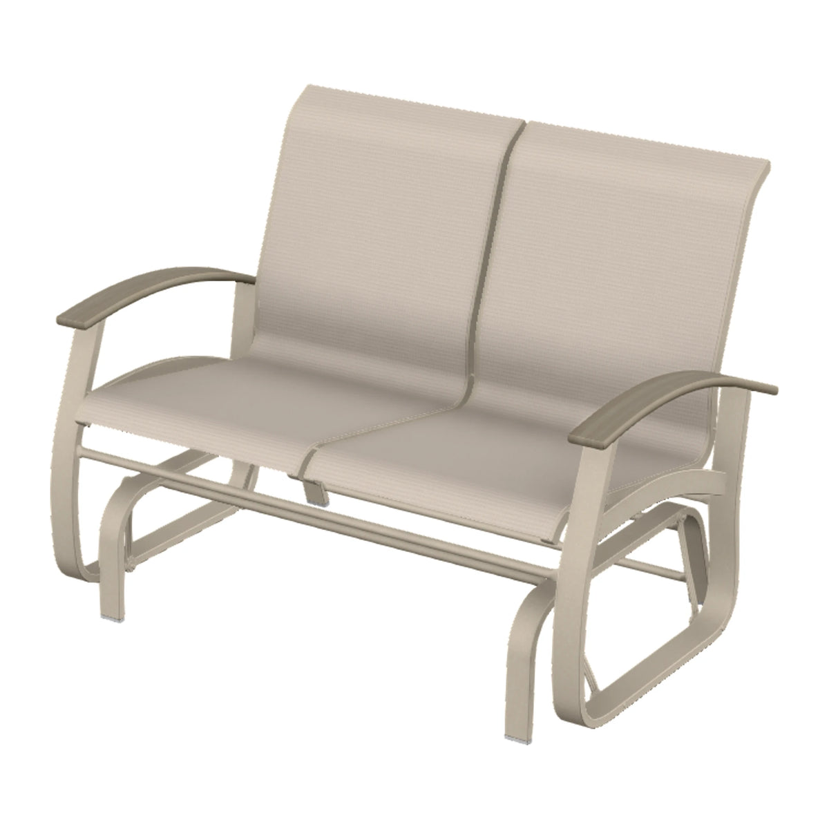 Belle Isle Sling Loveseat Glider — Desert Sand PC / Weathered Wood Accent