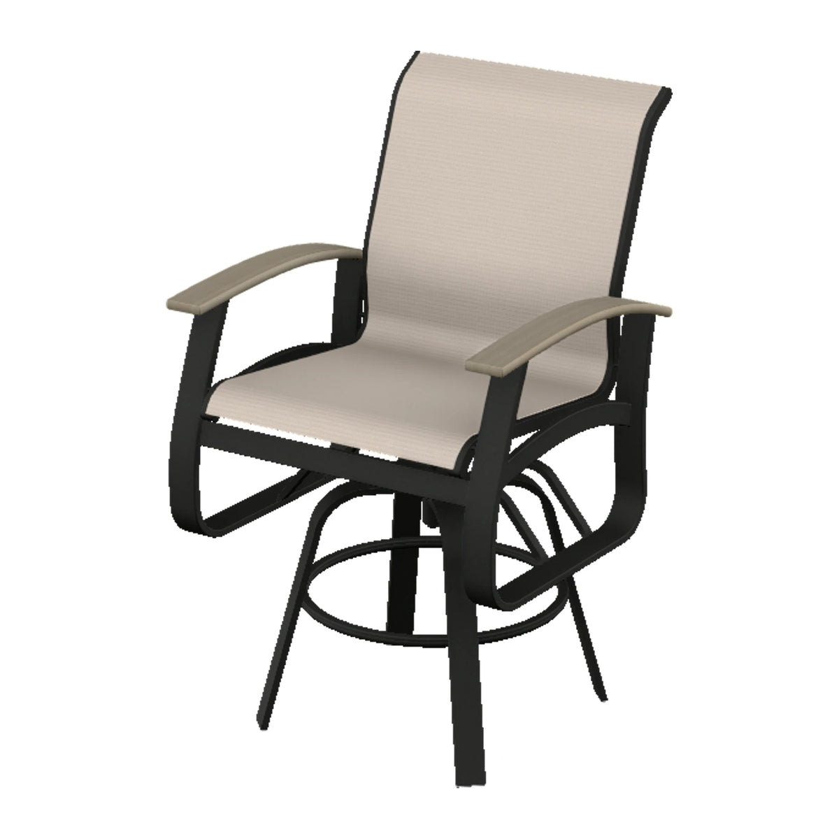 Belle Isle Sling Balcony Swivel Chair — Black PC / Weathered Wood Accent