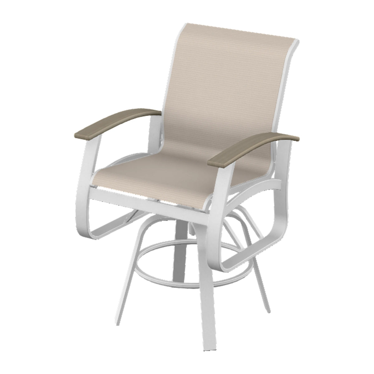 Belle Isle Sling Balcony Swivel Chair — White Txt PC / Weathered Wood Accent