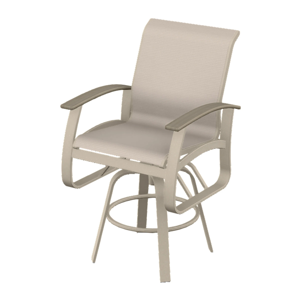 Belle Isle Sling Bar Swivel Chair — Desert Sand PC / Weathered Wood Accent