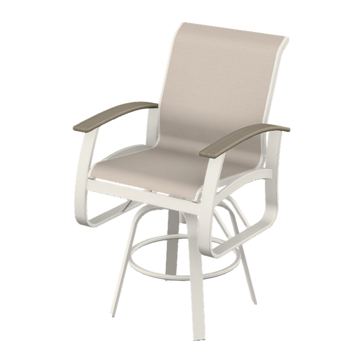 Belle Isle Sling Bar Swivel Chair — Snow PC / Weathered Wood Accent