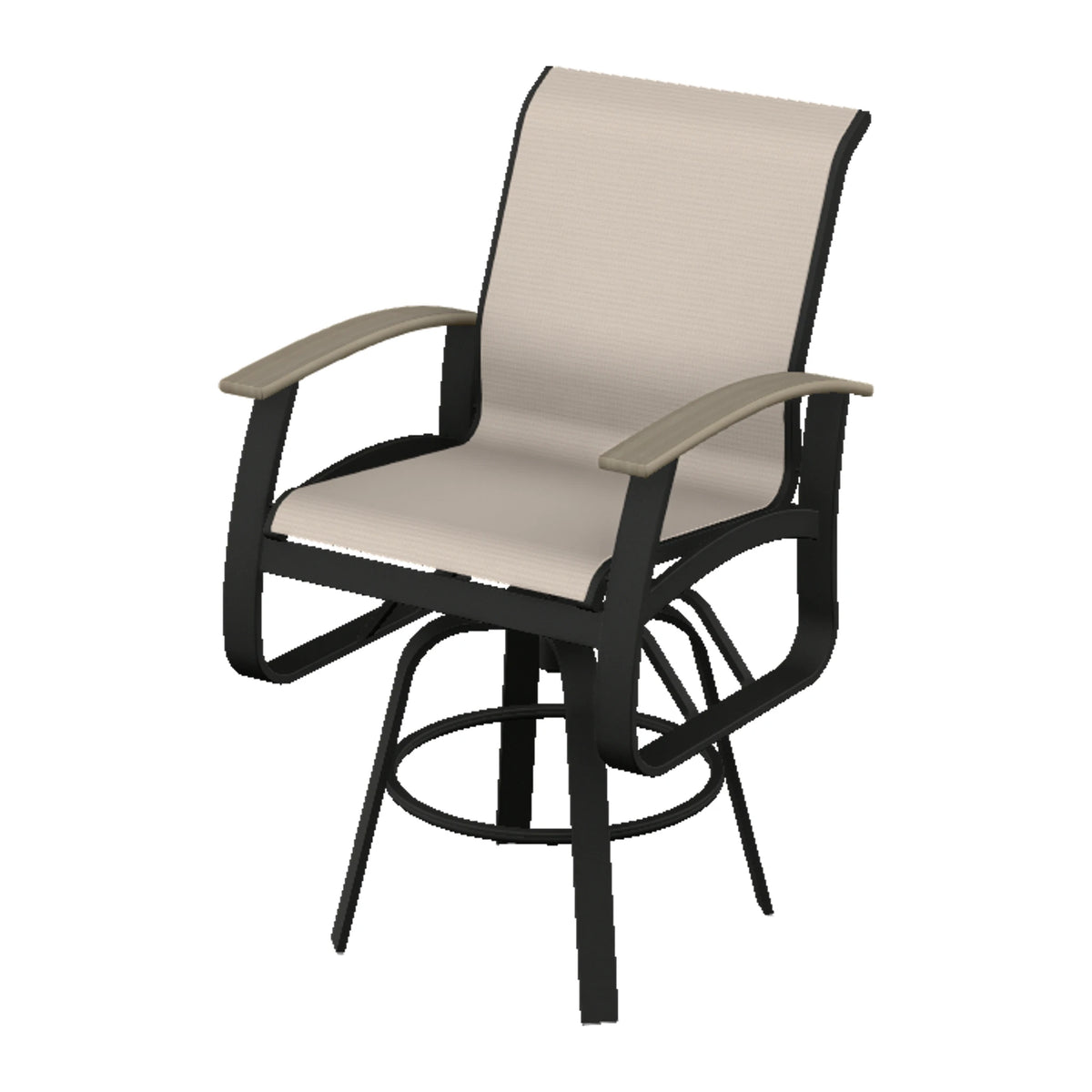 Belle Isle Sling Bar Swivel Chair — Black PC / Weathered Wood Accent