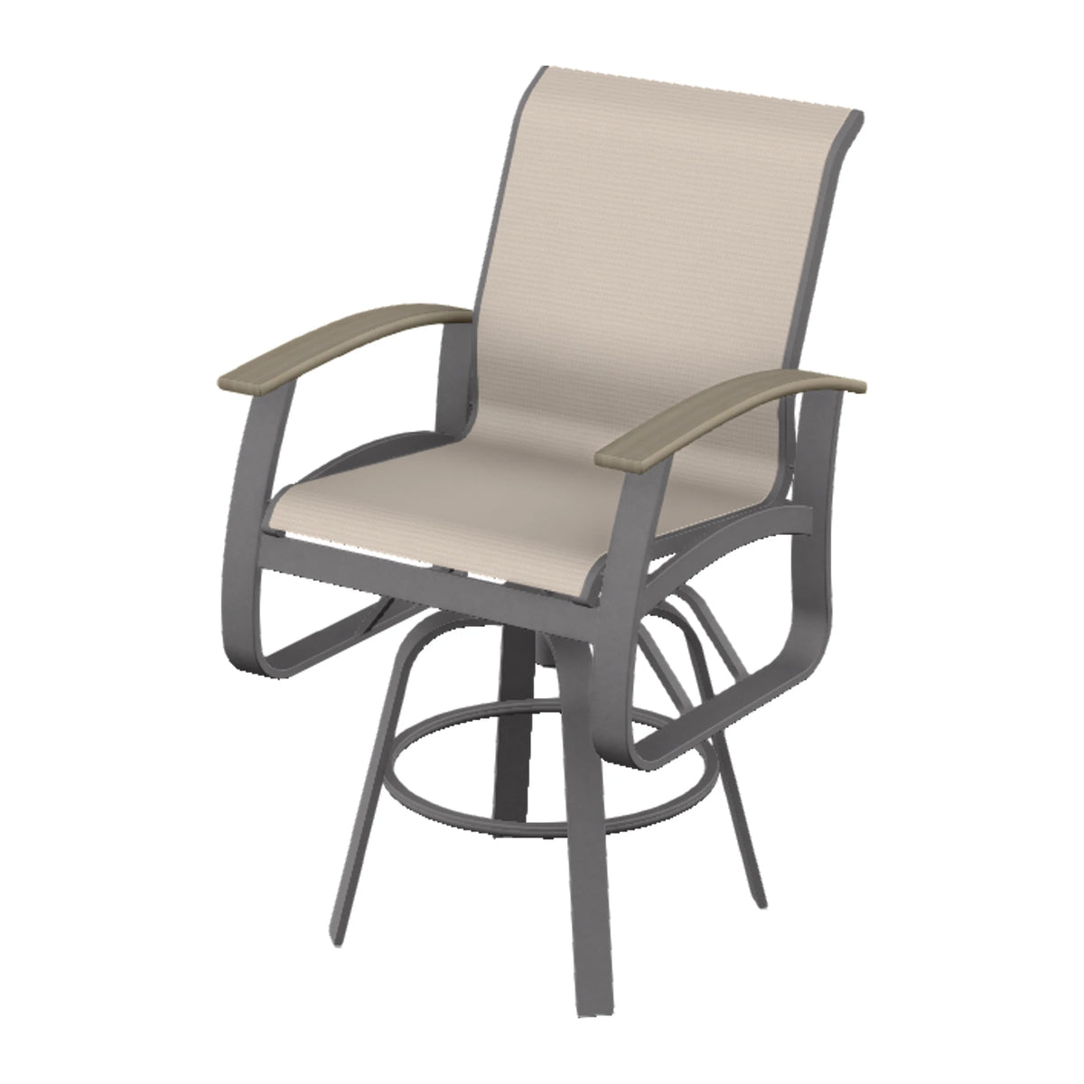 Belle Isle Sling Bar Swivel Chair — Graphite Txt PC / Weathered Wood Accent