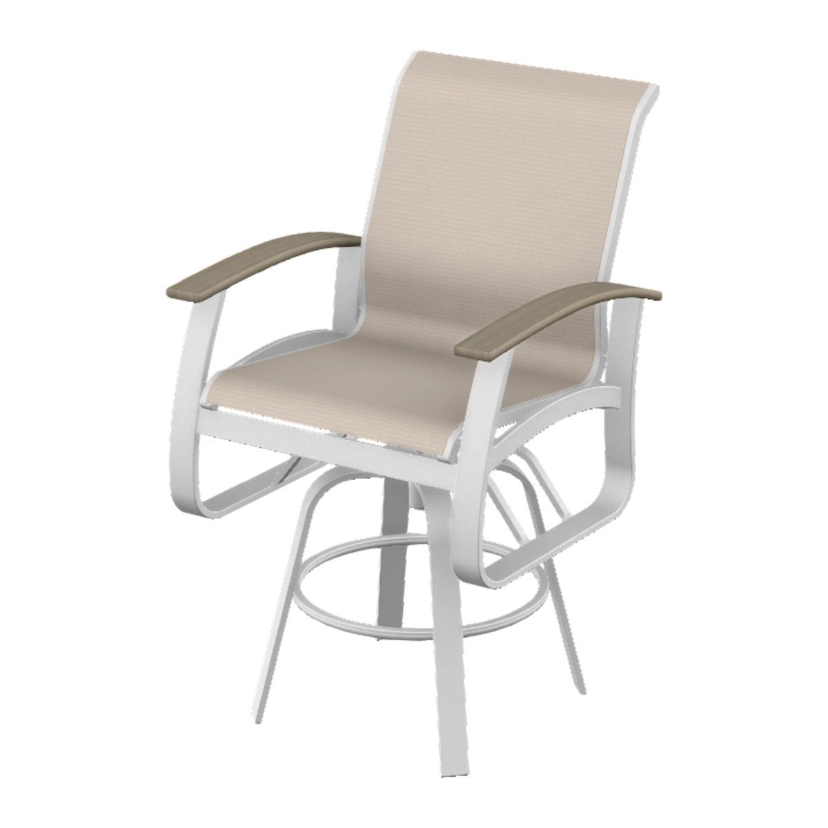 Belle Isle Sling Bar Swivel Chair — White Txt PC / Weathered Wood Accent