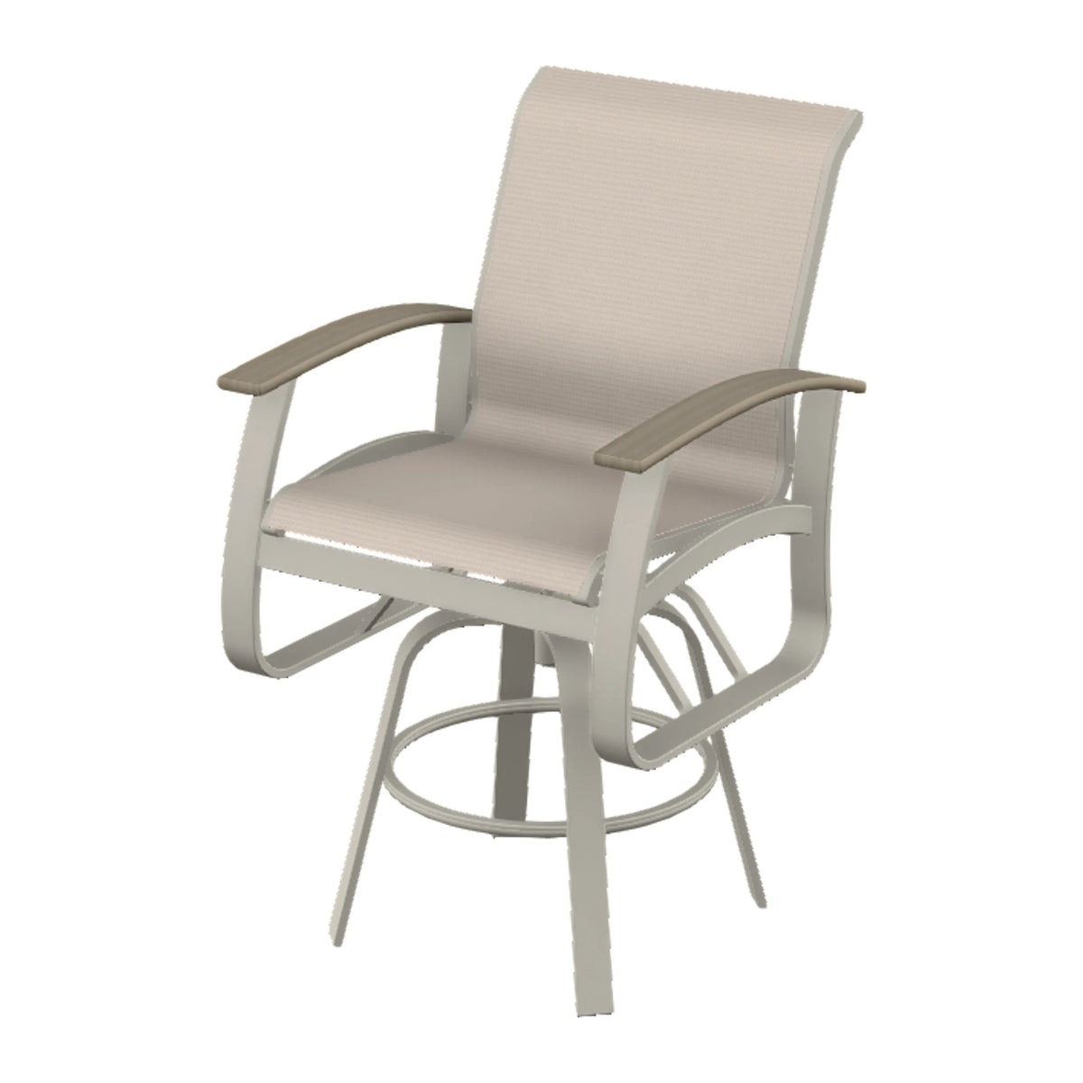 Belle Isle Sling Bar Swivel Chair — Warm Grey PC / Weathered Wood Accent