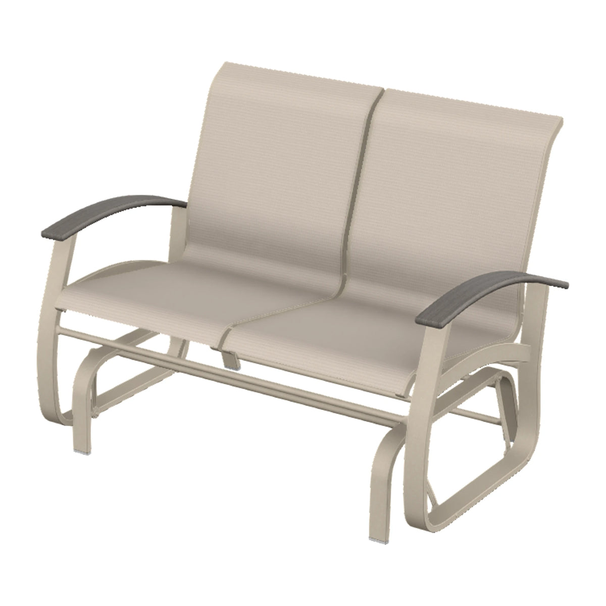 Belle Isle Sling Loveseat Glider — Desert Sand PC / Boardwalk Accents