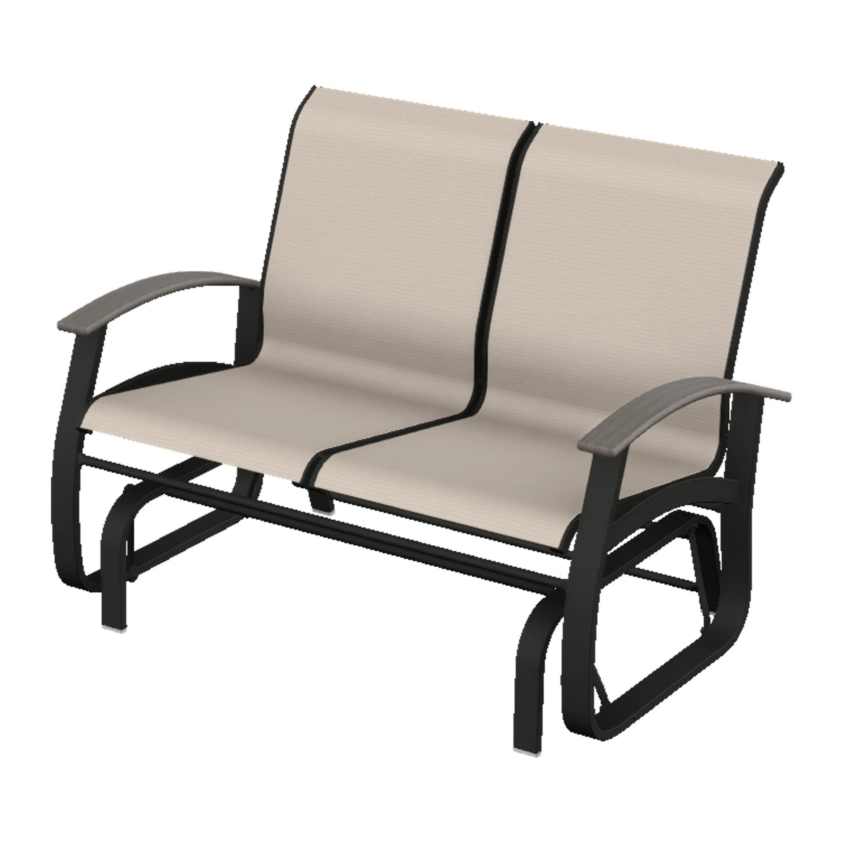 Belle Isle Sling Loveseat Glider — Black PC / Boardwalk Accents