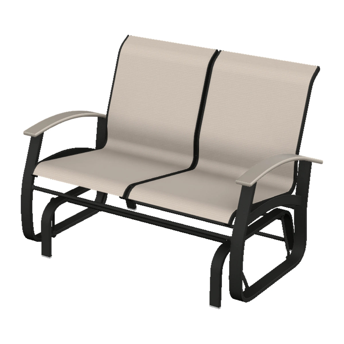 Belle Isle Sling Loveseat Glider — Black PC / Warm Grey Accents