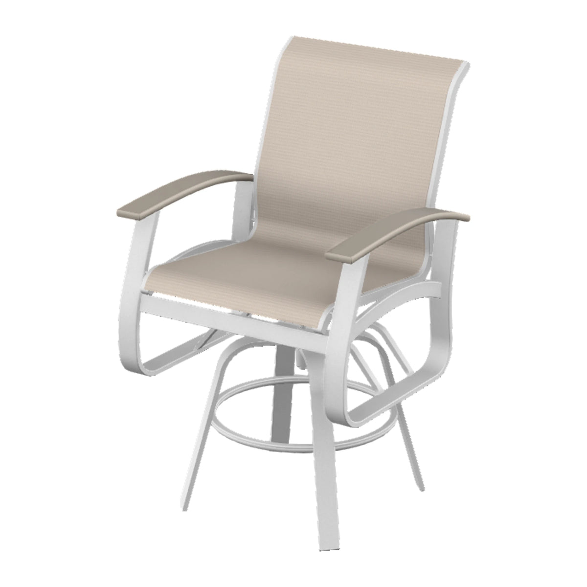 Belle Isle Sling Balcony Swivel Chair — White Txt PC / Warm Grey Accents