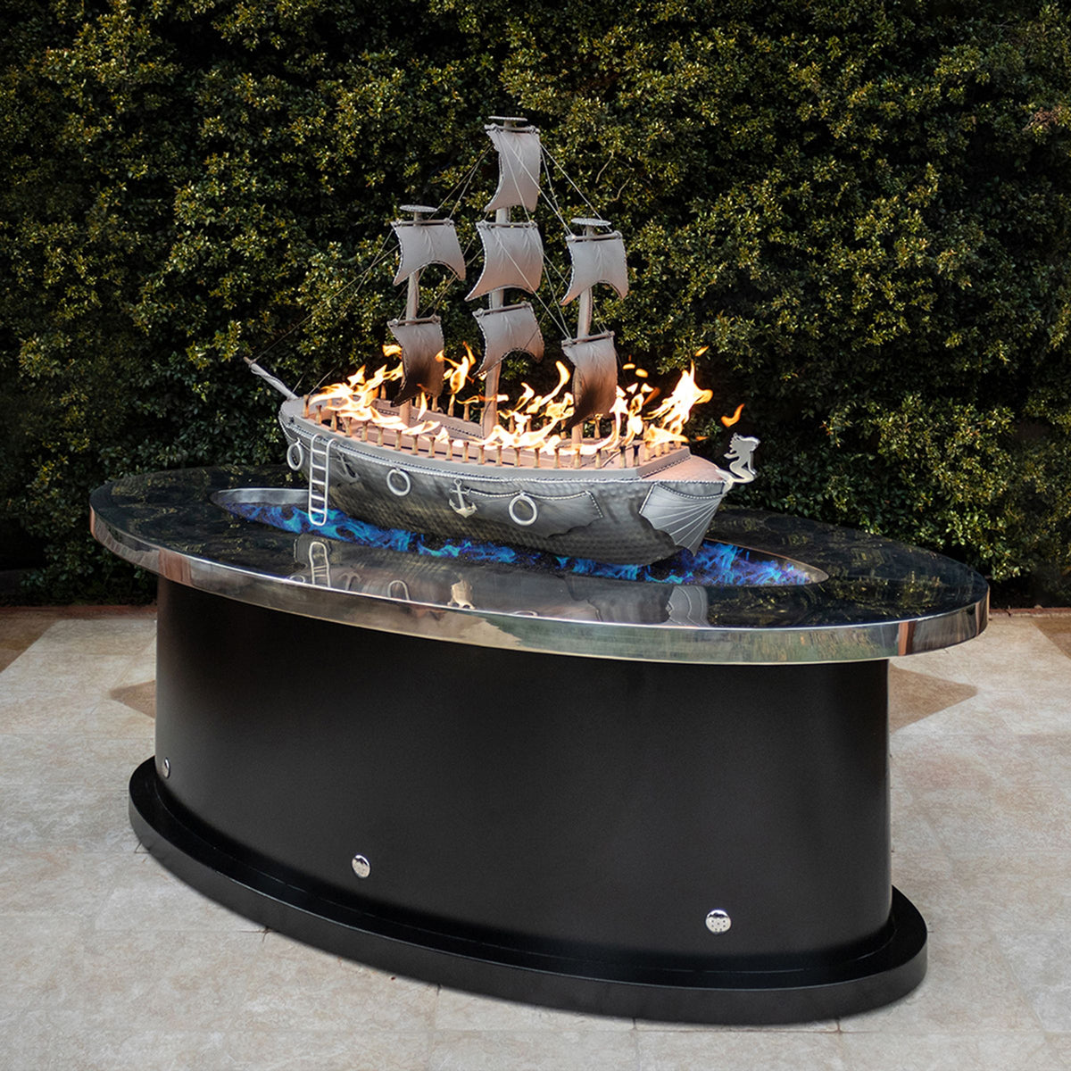 La Pinta 72" Fire Table - Stainless Steel Top & Powder Coated Base