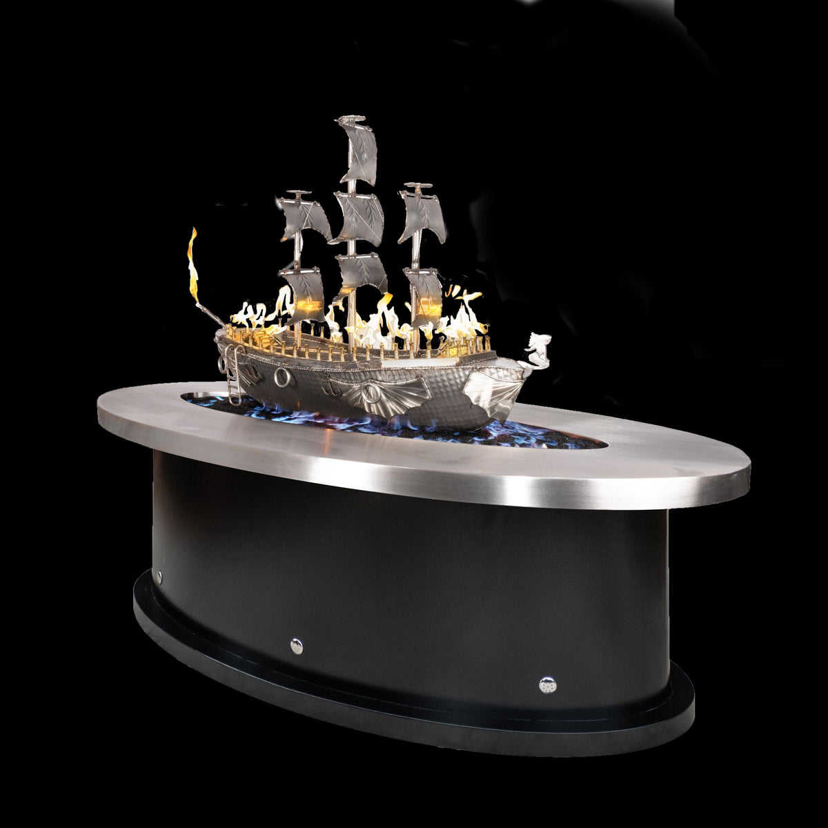 La Pinta 72" Fire Table - Stainless Steel Top & Powder Coated Base