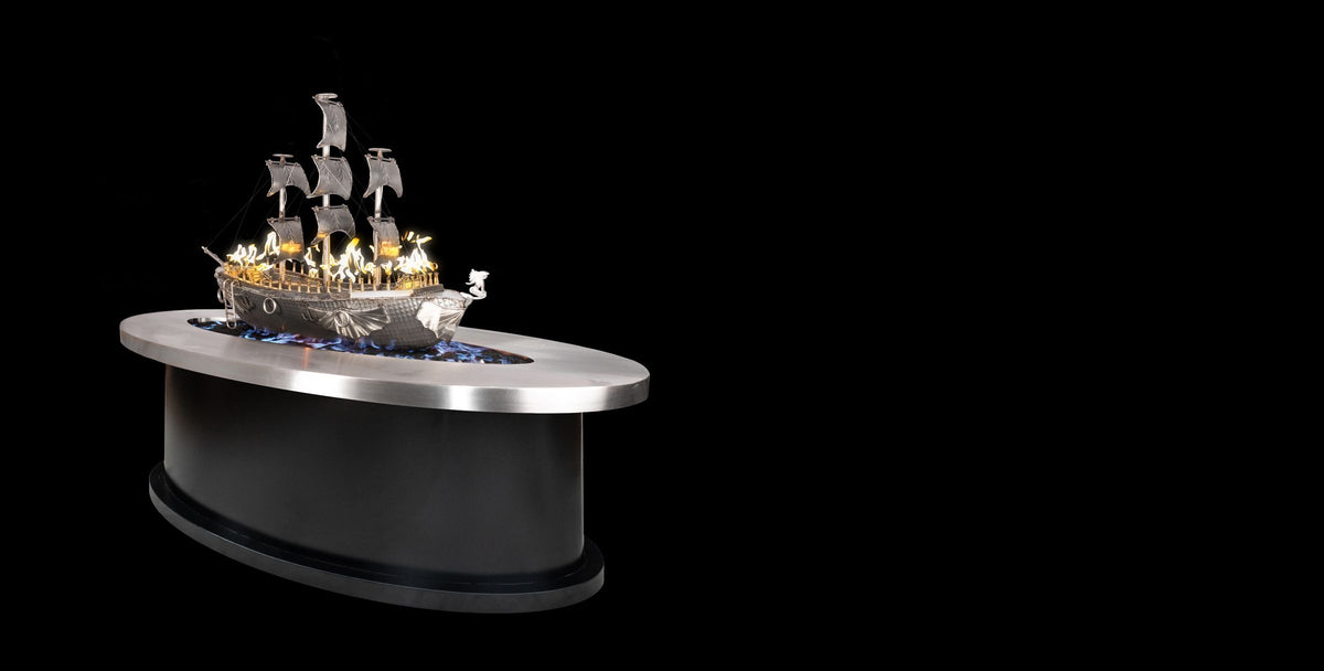 La Pinta 72" Fire Table - Stainless Steel Top & Powder Coated Base