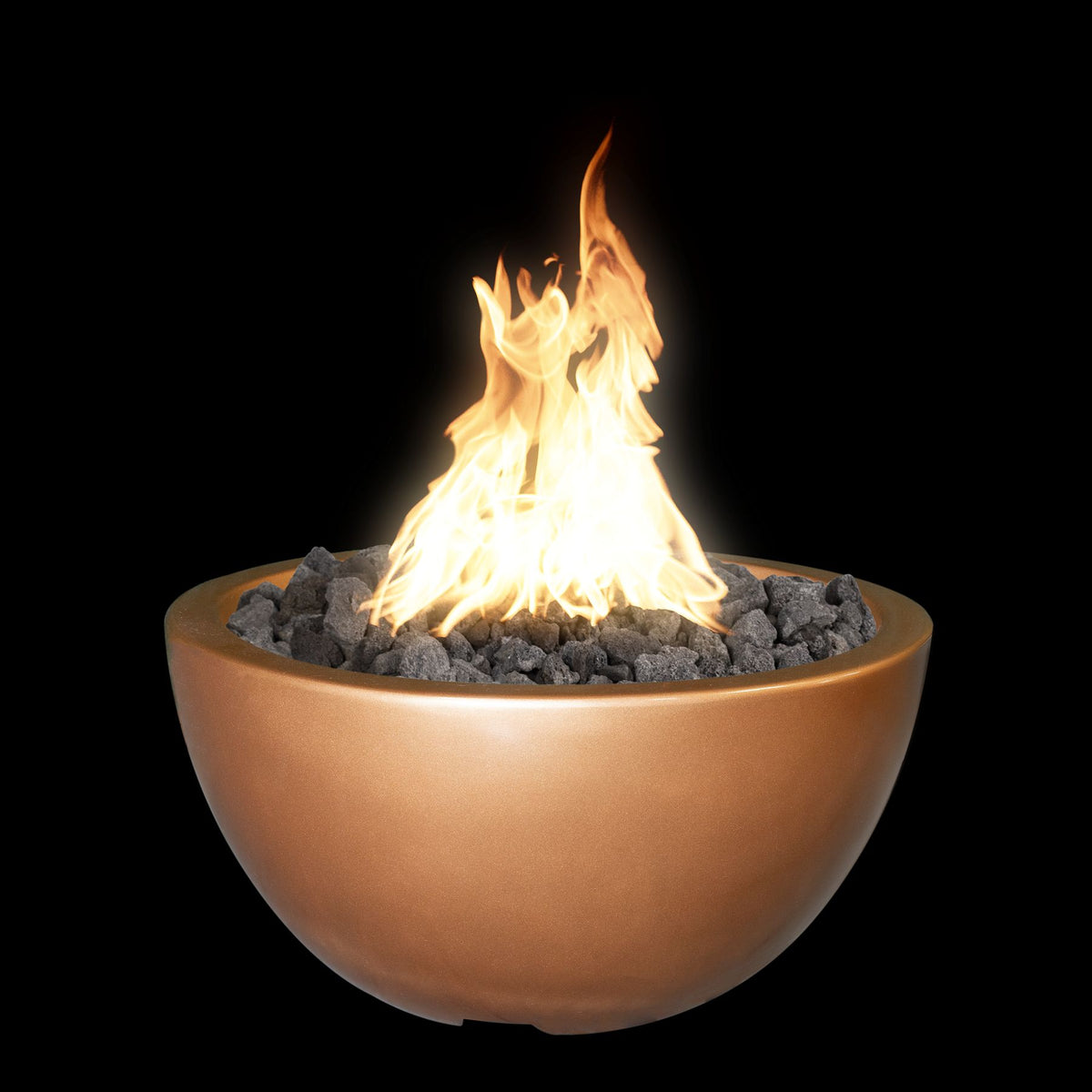 The Outdoor Plus Luna GFRC fire bowl in Metallic Copper