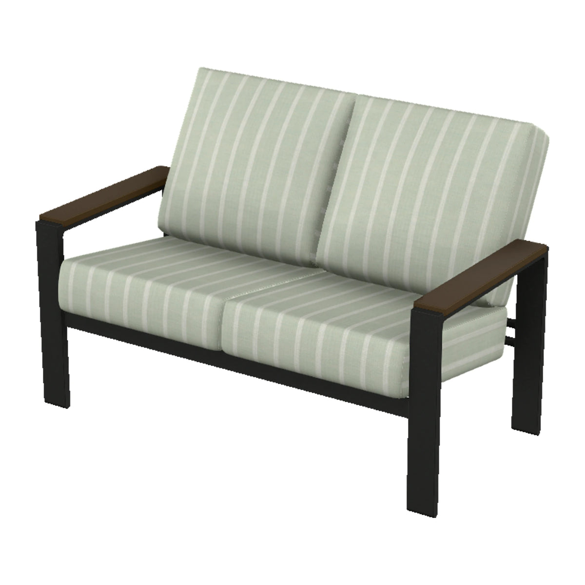Larssen Cushion Loveseat w/ Arm Accents — Black PC / Kona Accents
