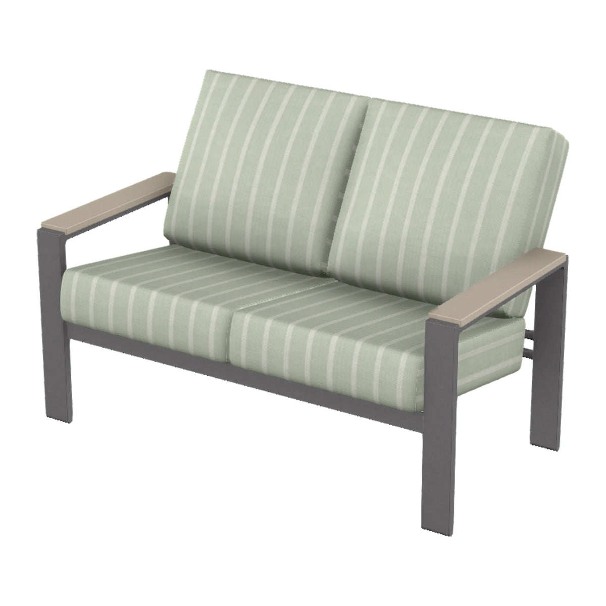 Larssen Cushion Loveseat w/ Arm Accents — Graphite Txt PC / Desert Accents