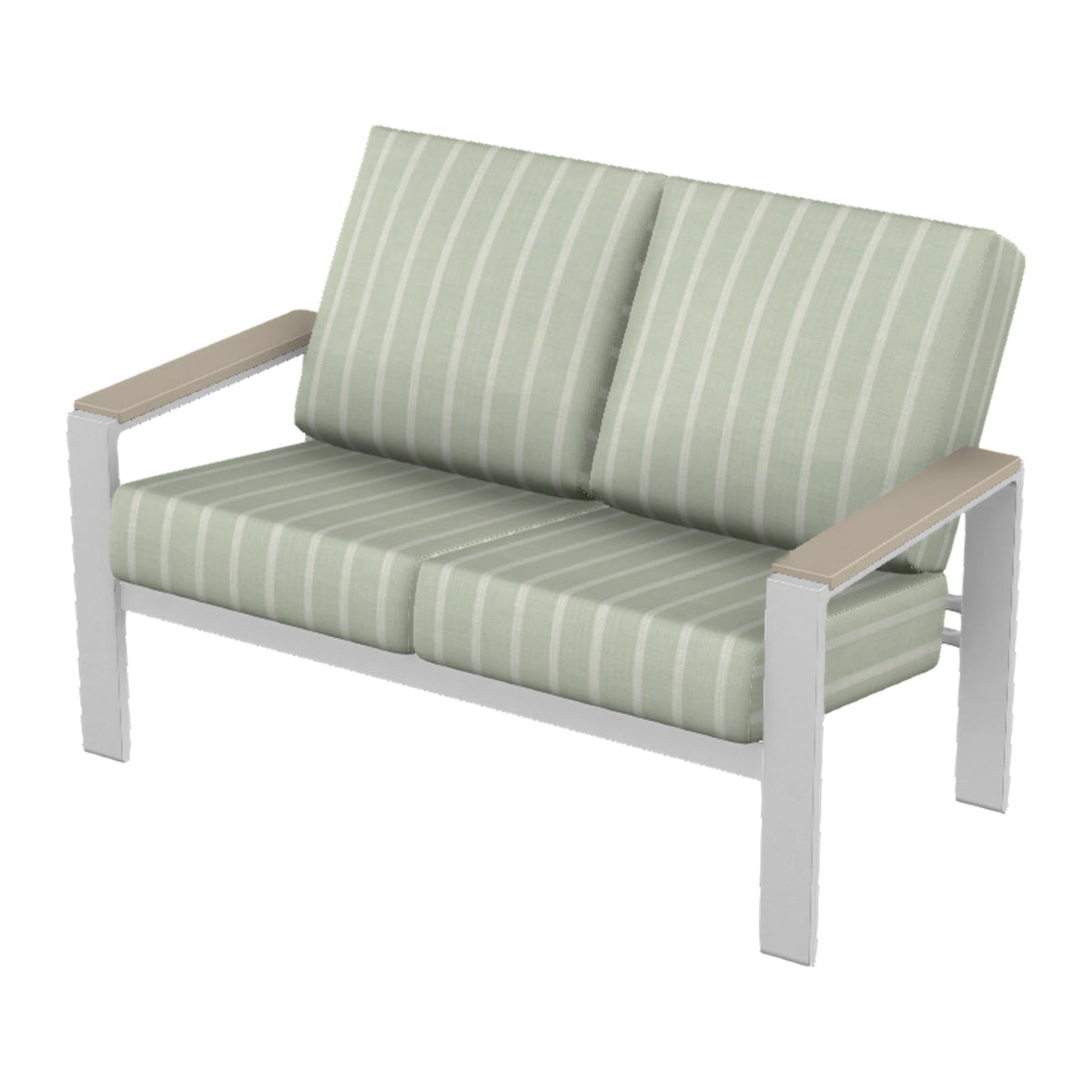 Larssen Cushion Loveseat w/ Arm Accents — White Txt PC / Desert Accents