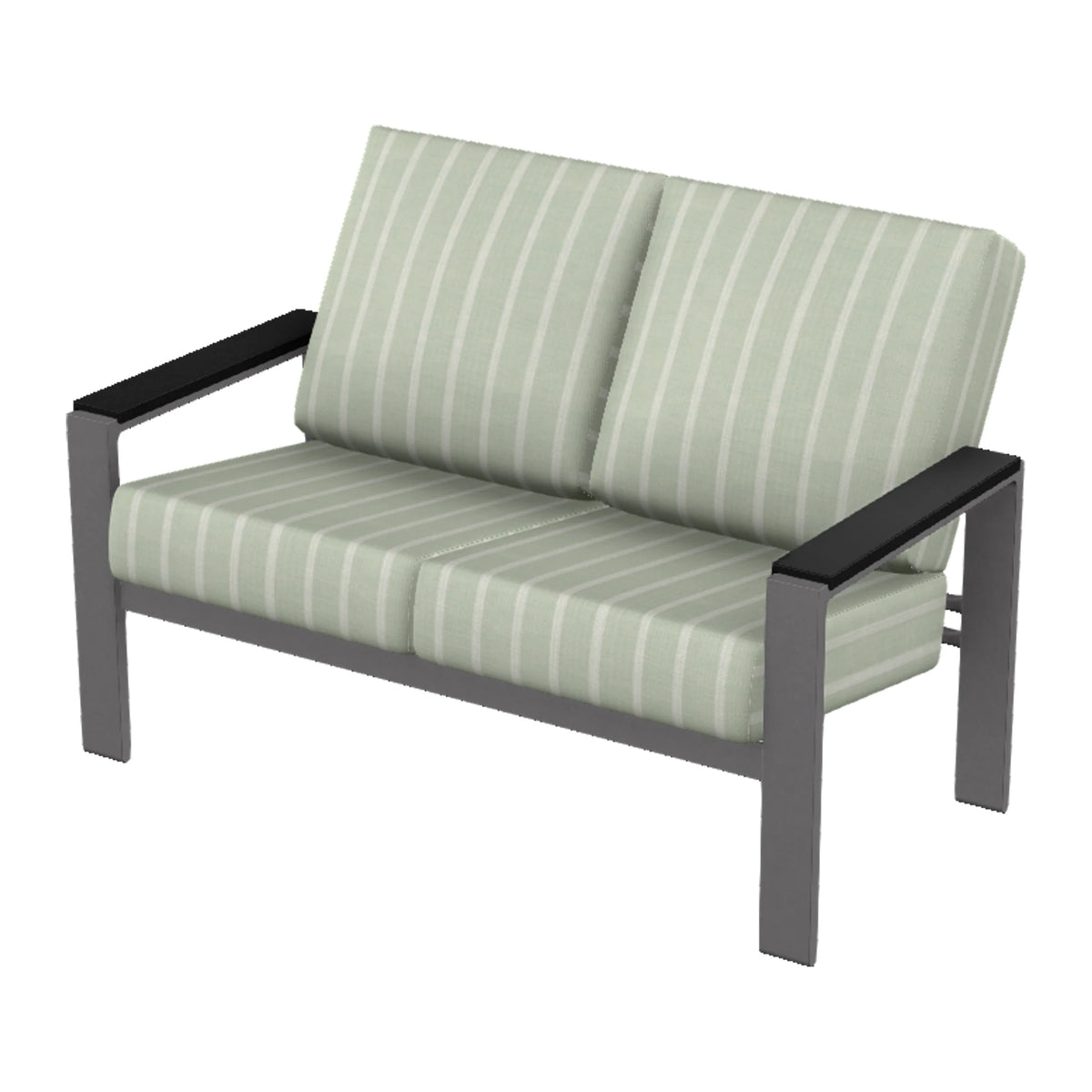 Larssen Cushion Loveseat w/ Arm Accents — Graphite Txt PC / Black Accents
