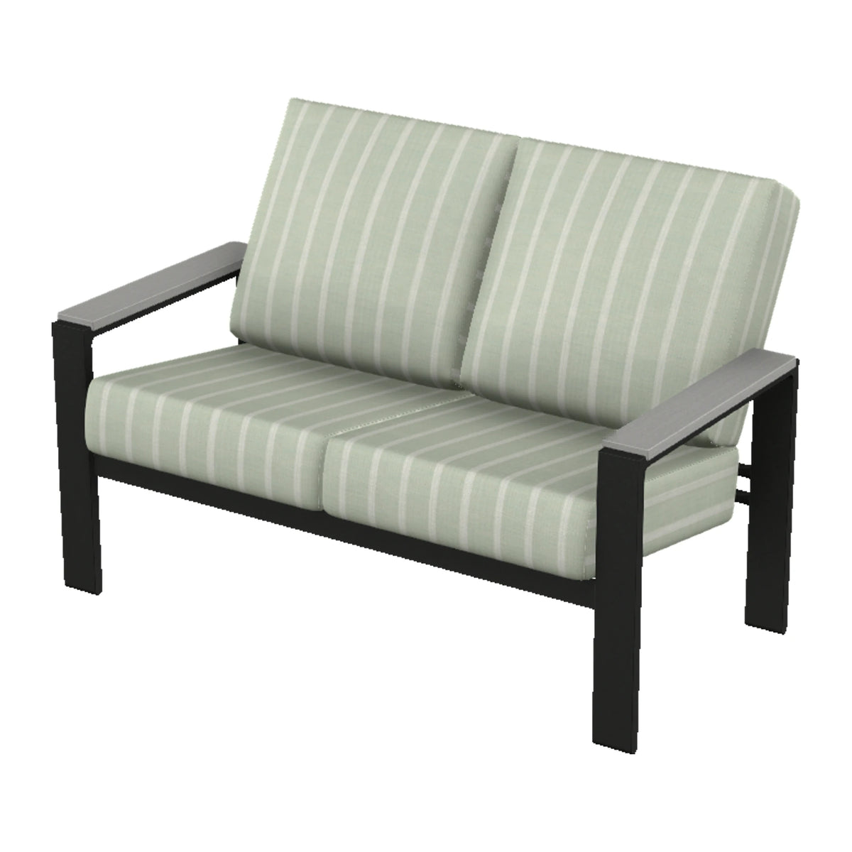Larssen Cushion Loveseat w/ Arm Accents — Black PC / Cape Grey Accents