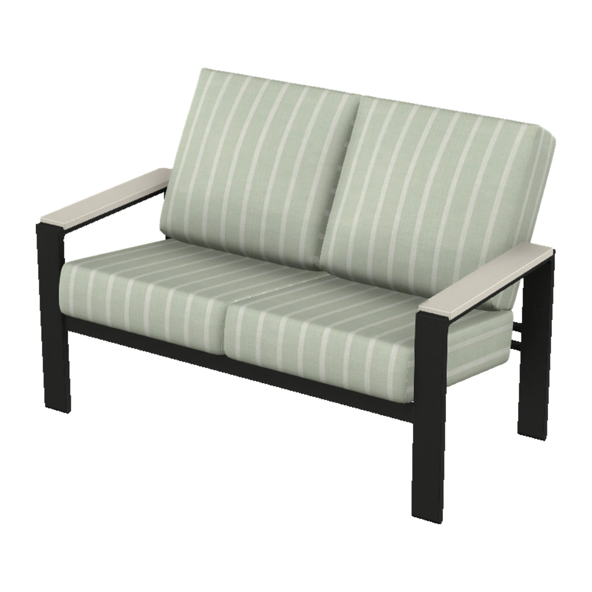 Larssen Cushion Loveseat w/ Arm Accents — Black PC / Laguna Accents