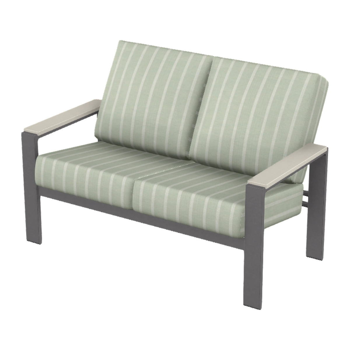 Larssen Cushion Loveseat w/ Arm Accents — Graphite Txt PC / Laguna Accents
