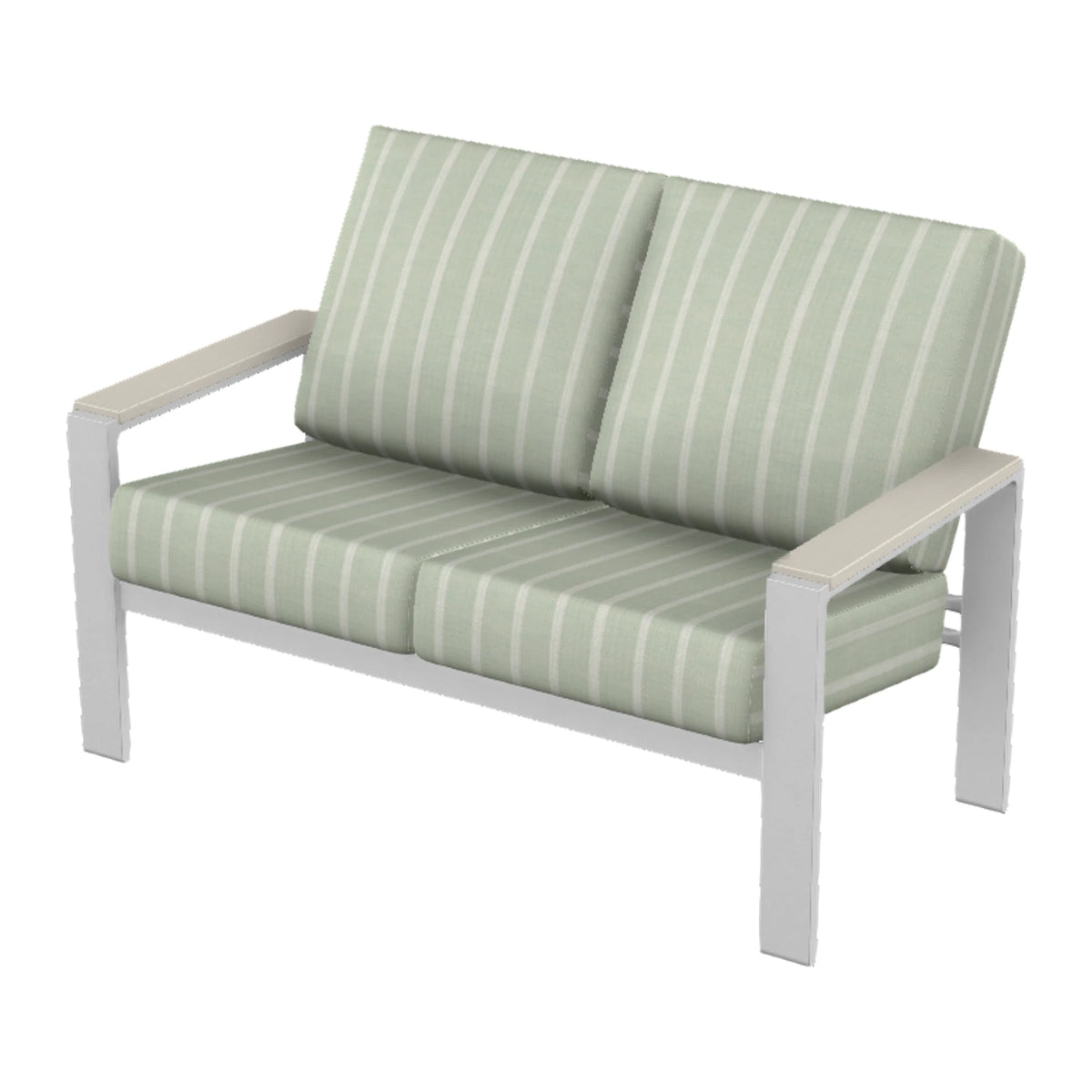 Larssen Cushion Loveseat w/ Arm Accents — White Txt PC / Laguna Accents