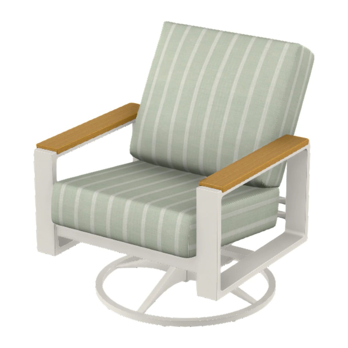 Telescope Larssen Cushion Swivel Rocker w/ Arm Accents — Snow PC / Teak Accents
