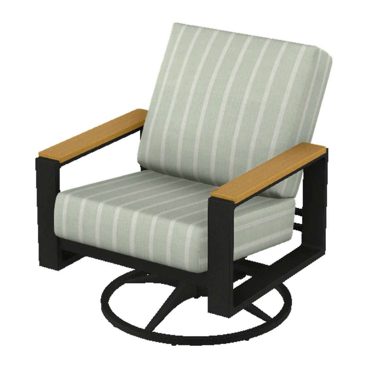 Telescope Larssen Cushion Swivel Rocker w/ Arm Accents — Black PC / Teak Accents