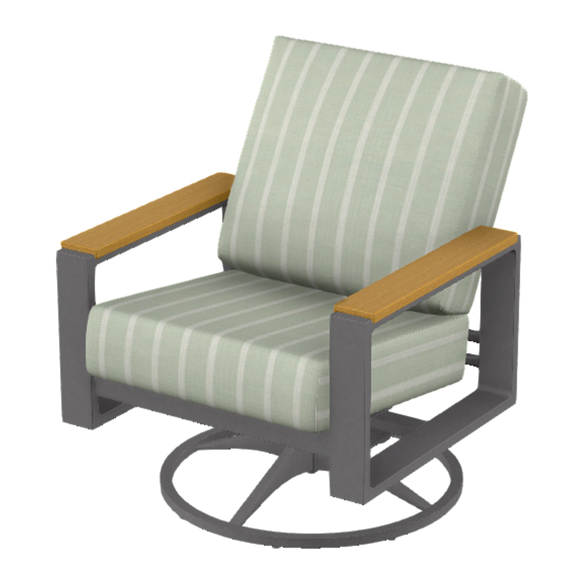 Telescope Larssen Cushion Swivel Rocker w/ Arm Accents — Graphite Txt PC / Teak Accents