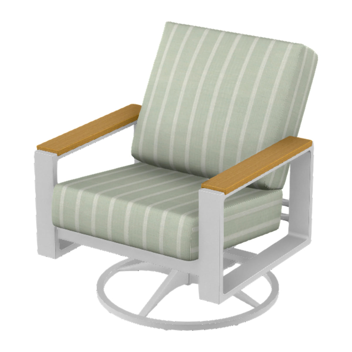 Telescope Larssen Cushion Swivel Rocker w/ Arm Accents — White Txt PC / Teak Accents